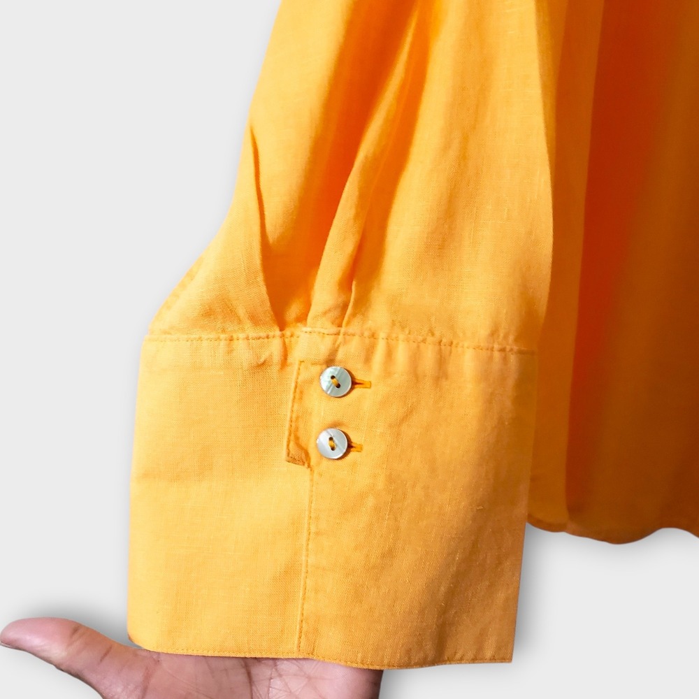 Chico's 100% Linen Button Down Shirt Orange Size 4 US 20 Long Sleeve Top - Picture 3 of 11